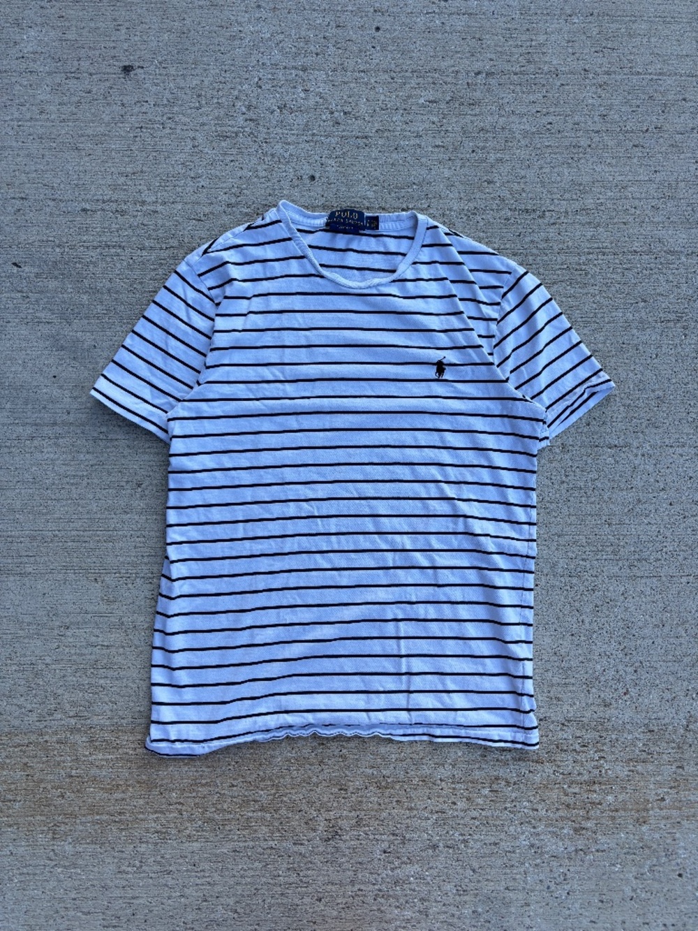 Polo Ralph Lauren Striped T-Shirt Mens Small White Black Embroidered Pony Tee